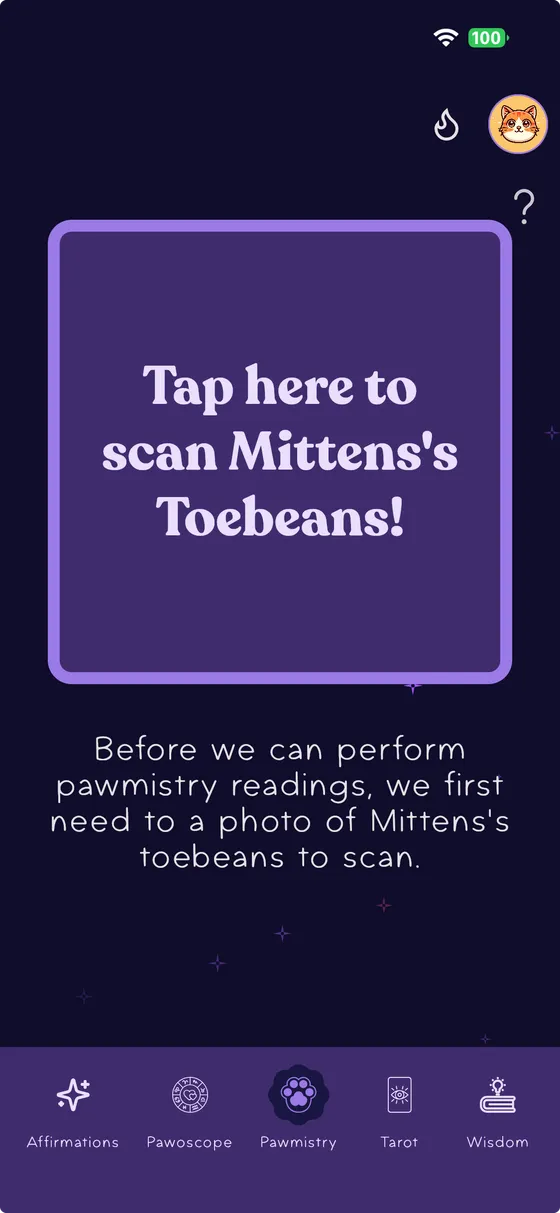 Toebeans app horoscope screen